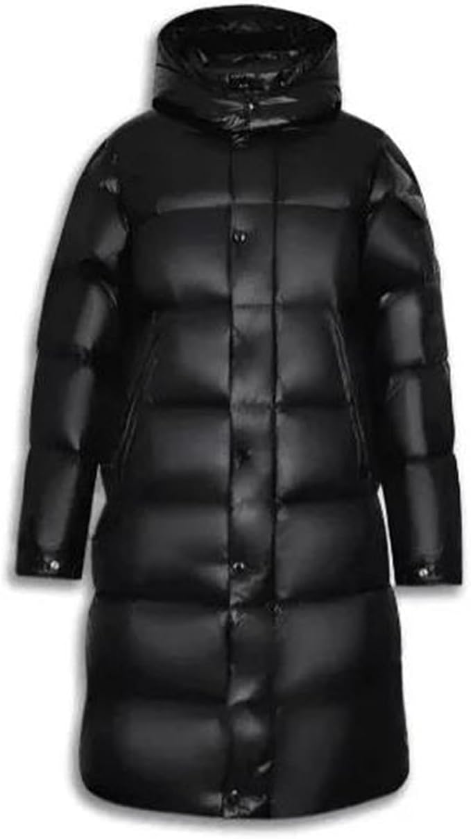 Men's Down Jacket Hooded Winter Coat Fashion Long White Duck Down Parka Black Glossy Thick Warm Outerwear