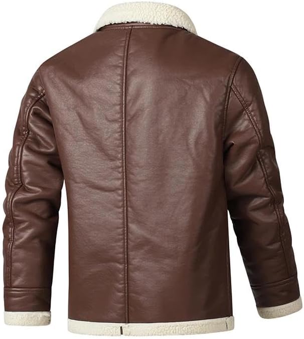Men's Slim Fit Motorcycle PU Leather Jacket – Fleece & Fur Lined Lapel Zipper Bomber Coat