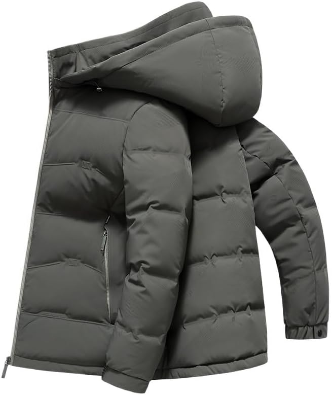 Mens Korean Slim Fit Hooded Down Jacket Winter Casual Warm Fashion Puffer Jackets Coat