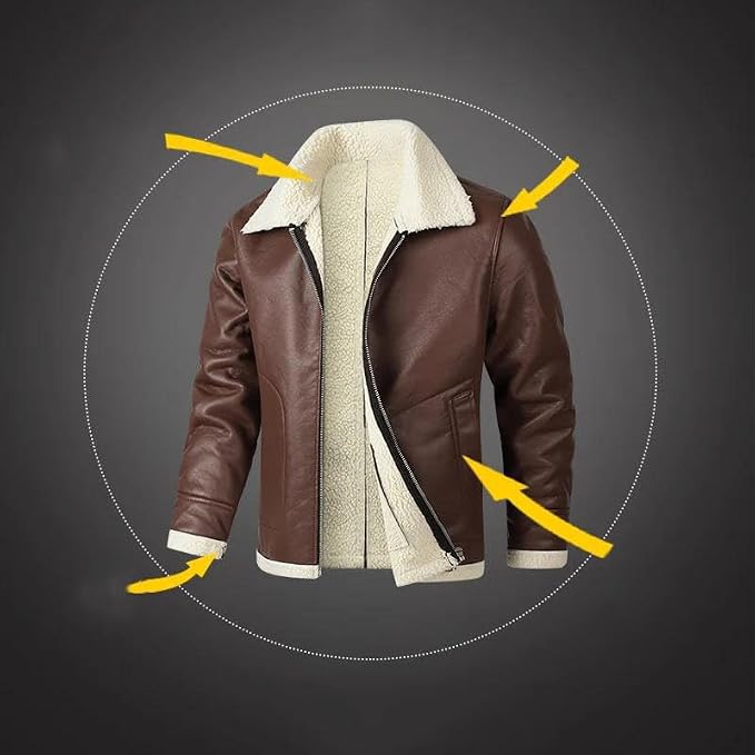Men's Slim Fit Motorcycle PU Leather Jacket – Fleece & Fur Lined Lapel Zipper Bomber Coat