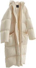 Women’s Mid-Length Goose Down Jacket Thickened Warm Hooded Winter Coat for Outdoor Sports and Hiking