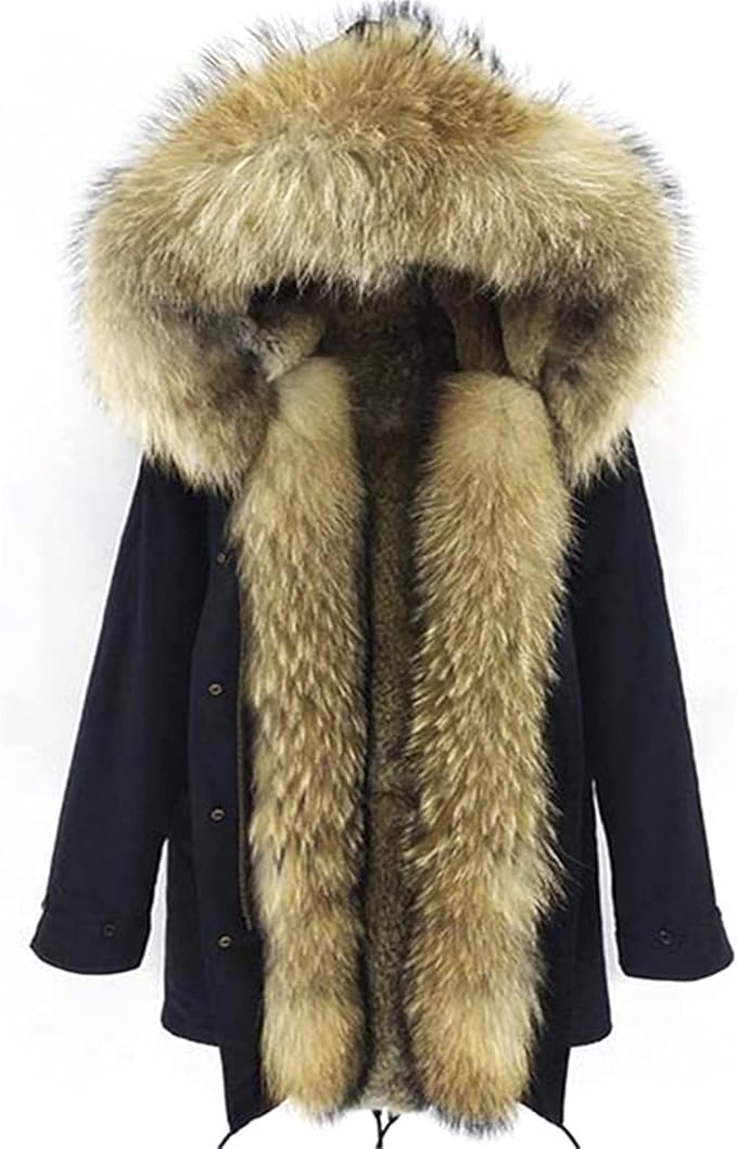 Winter Coat Long Parka Men's Fur Lining Natural Fur Collar Hooded Thick Warm Coat