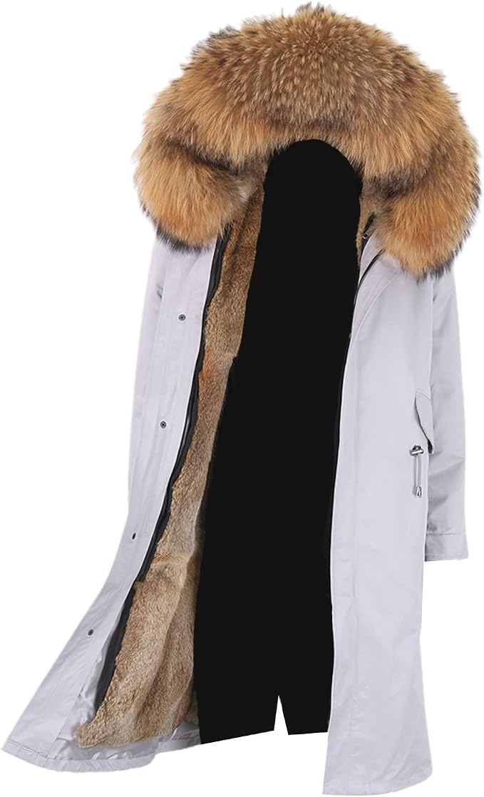 Winter Coat Men's Long Parka Fur Lining Natural Fur Collar Hooded Thick Warm Coat