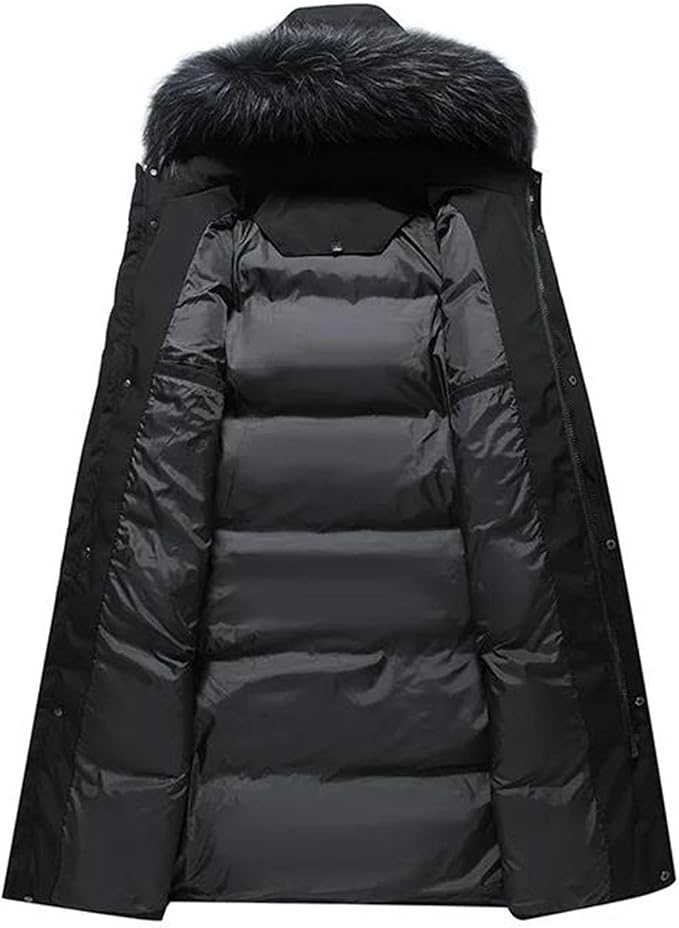 Men Long Down Jacket Hooded Warm Puffer Coat Duck Down Parka Thick Winter Outerwear Cold Weather Feather Jacket