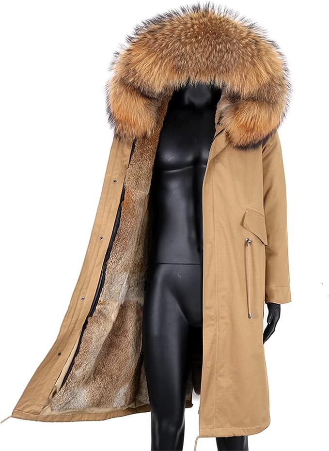 Winter Coat Men's Long Parka Fur Lining Natural Fur Collar Hooded Thick Warm Coat