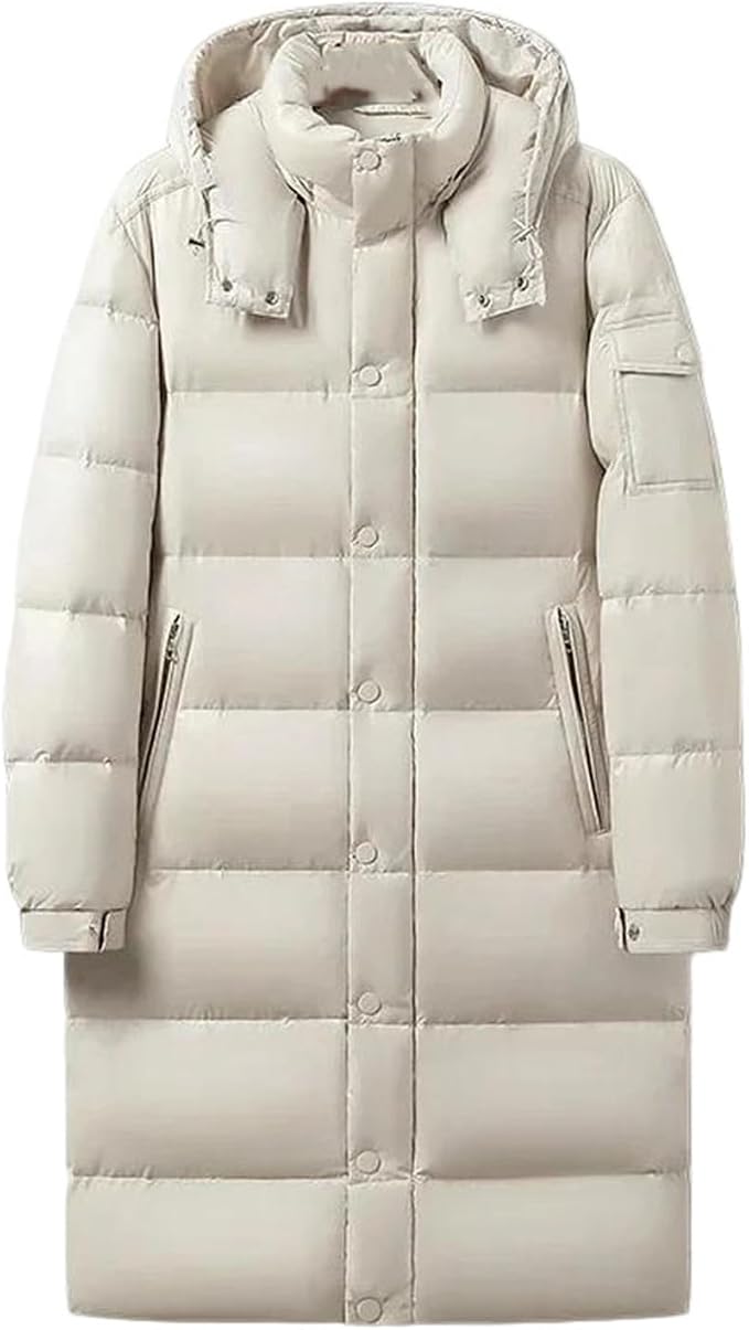 Men's Down Jacket Hooded Winter Coat Fashion Long White Duck Down Parka Black Glossy Thick Warm Outerwear