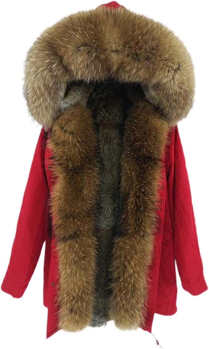 Winter Coat Long Parka Men's Fur Lining Natural Fur Collar Hooded Thick Warm Coat
