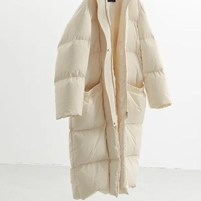 Women’s Mid-Length Goose Down Jacket Thickened Warm Hooded Winter Coat for Outdoor Sports and Hiking