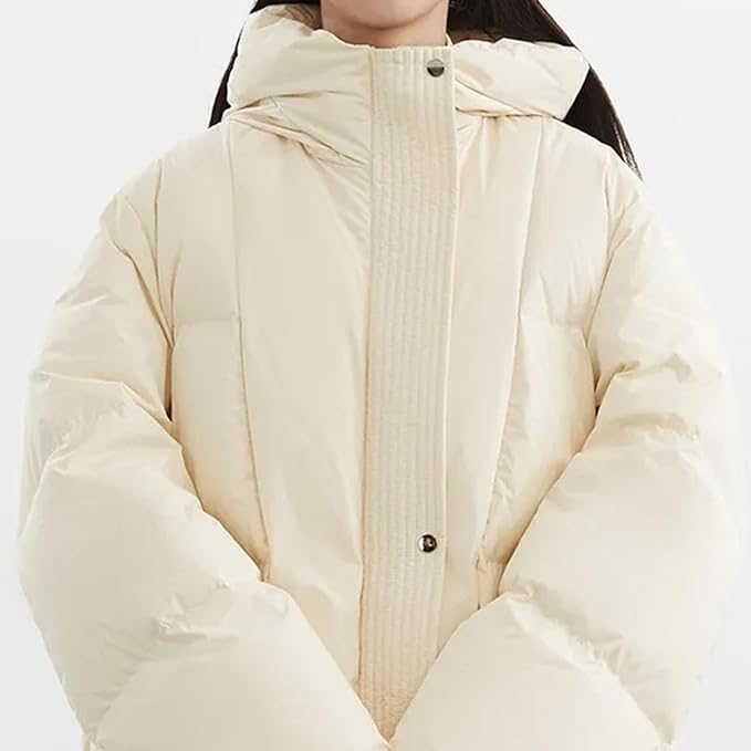 Women’s Mid-Length Goose Down Jacket Thickened Warm Hooded Winter Coat for Outdoor Sports and Hiking
