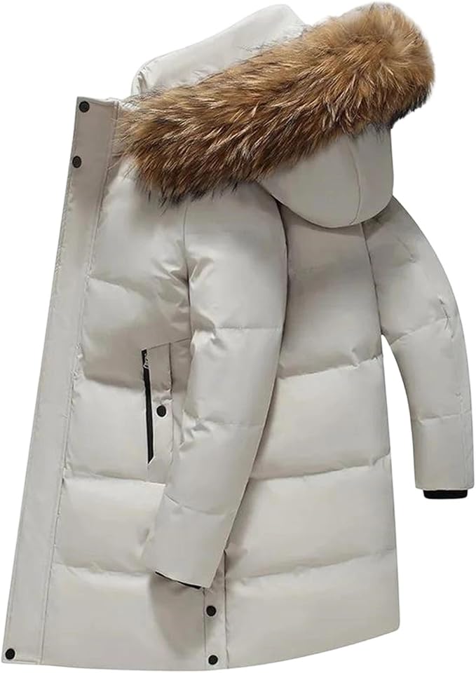 Men Long Down Jacket Hooded Warm Puffer Coat Duck Down Parka Thick Winter Outerwear Cold Weather Feather Jacket