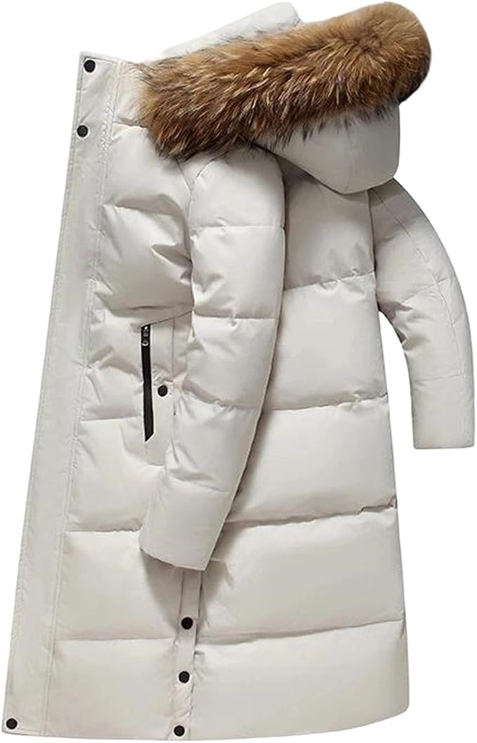 Men Long Down Jacket Hooded Warm Puffer Coat Duck Down Parka Thick Winter Outerwear Cold Weather Feather Jacket
