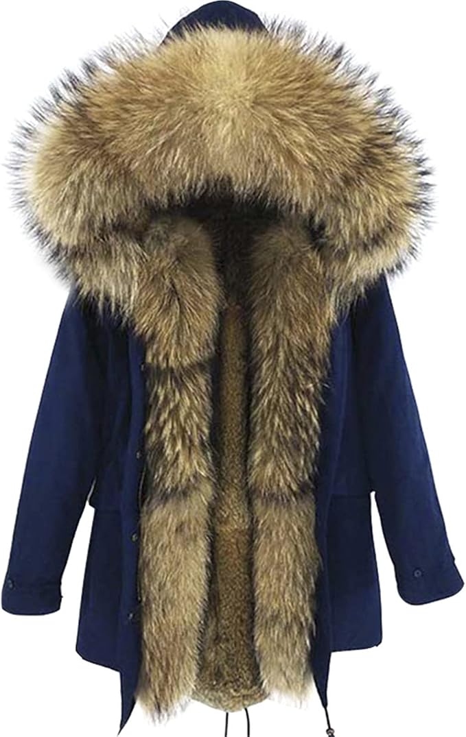 Winter Coat Long Parka Men's Fur Lining Natural Fur Collar Hooded Thick Warm Coat