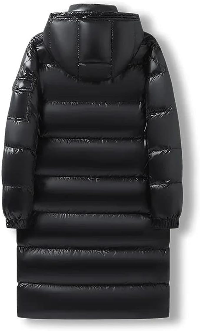 Men's Down Jacket Hooded Winter Coat Fashion Long White Duck Down Parka Black Glossy Thick Warm Outerwear