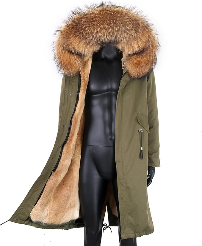 Winter Coat Men's Long Parka Fur Lining Natural Fur Collar Hooded Thick Warm Coat