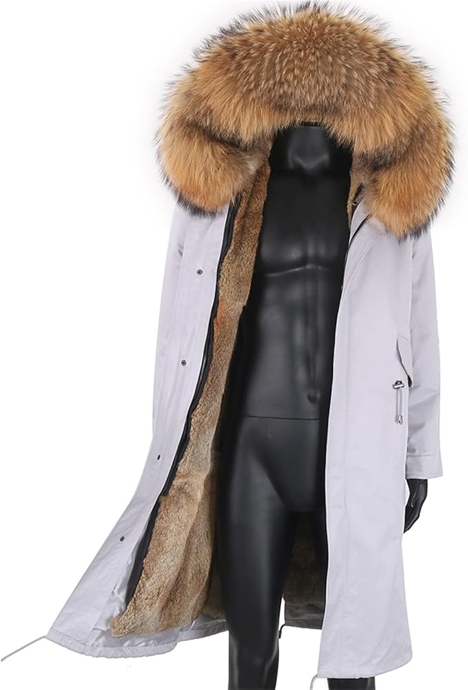 Winter Coat Men's Long Parka Fur Lining Natural Fur Collar Hooded Thick Warm Coat