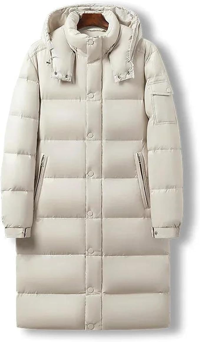Men's Down Jacket Hooded Winter Coat Fashion Long White Duck Down Parka Black Glossy Thick Warm Outerwear