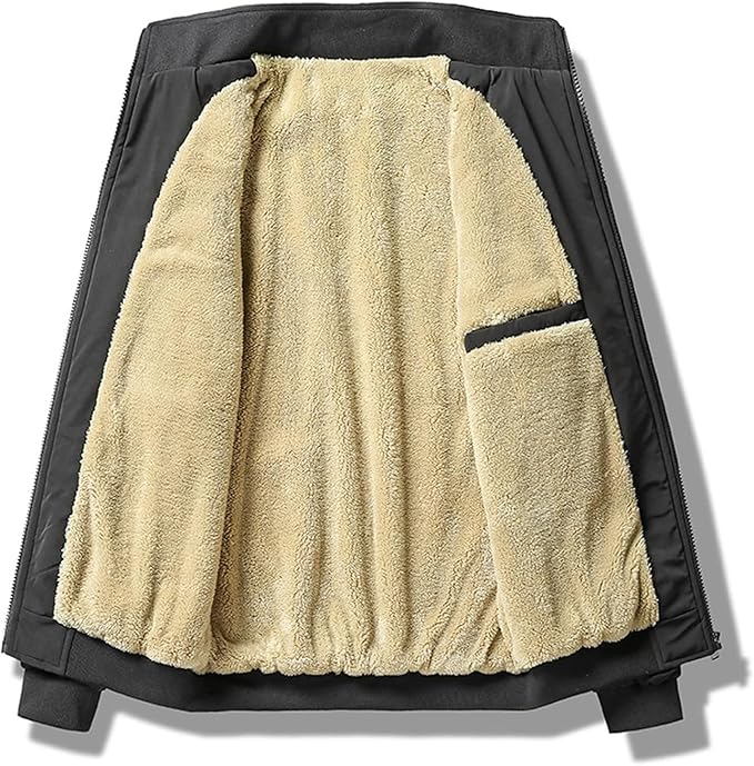 DGHM-JLMY Men's Casual Loose Plush Sherpa Jacket – Heavyweight Fleece Stand Collar Warm Lined Winter Coat