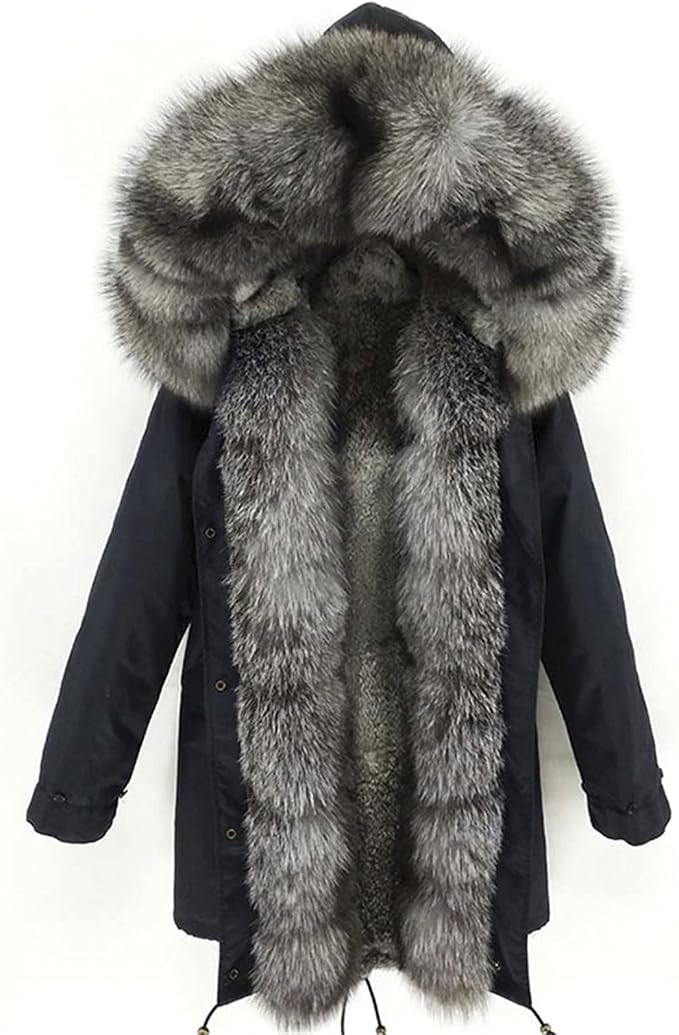 Winter Coat Long Parka Men's Fur Lining Natural Fur Collar Hooded Thick Warm Coat