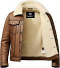 Men’s Real Sheepskin Leather B3 Bomber Jacket, Brown Aviator Shearling Coat, Warm Winter Outerwear with Fur Collar