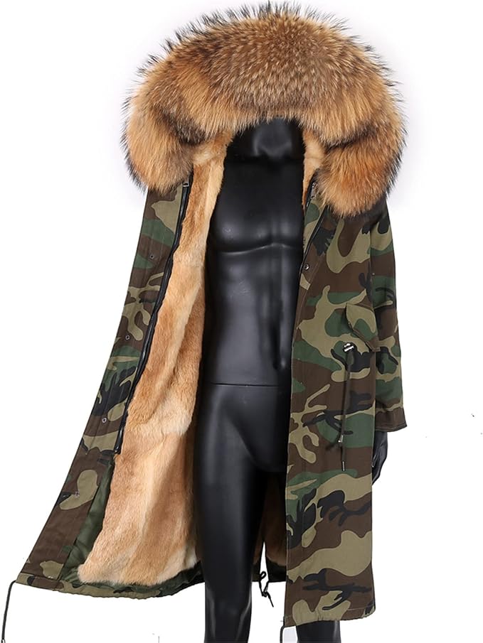 Winter Coat Men's Long Parka Fur Lining Natural Fur Collar Hooded Thick Warm Coat