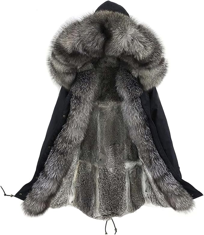 Winter Coat Long Parka Men's Fur Lining Natural Fur Collar Hooded Thick Warm Coat